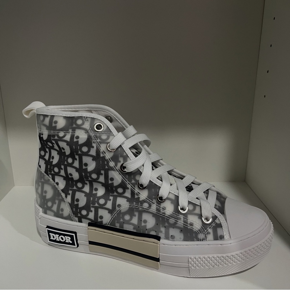 Dior Monogram High-Top Sneakers in White and Gray